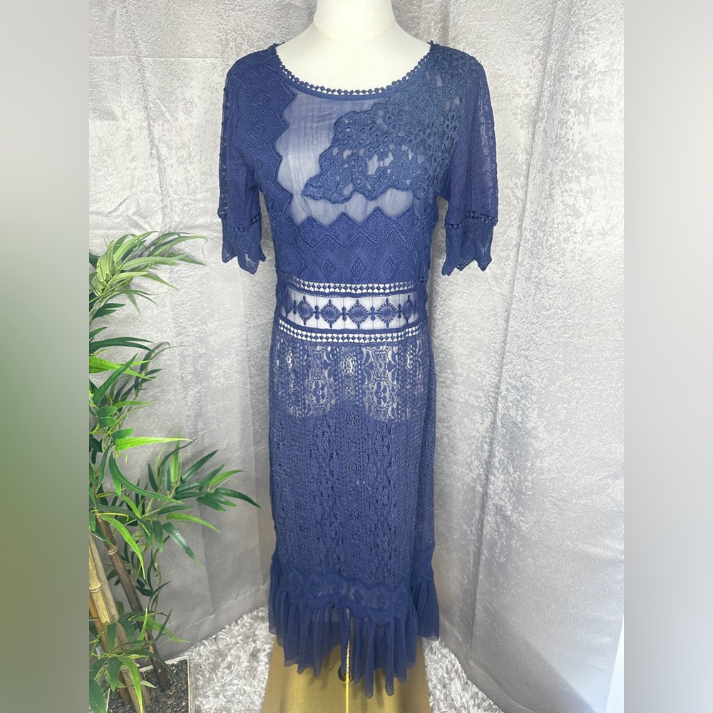 NWT Sundance Navy Blue Maxi Mesh Cover Up Dress Sz 10